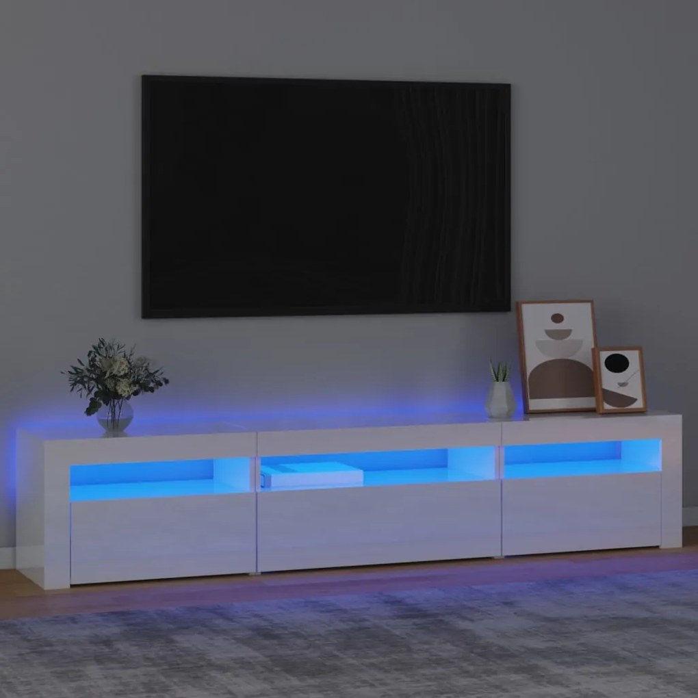 Móvel de TV com luzes LED 195x35x40 cm branco brilhante