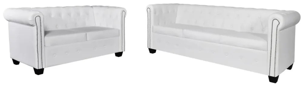 Conjunto sofás Chesterfield 2 + 3 lugares couro artific. branco