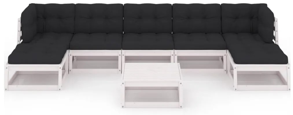 8 pcs conj. lounge de jardim c/ almofadões pinho maciço branco