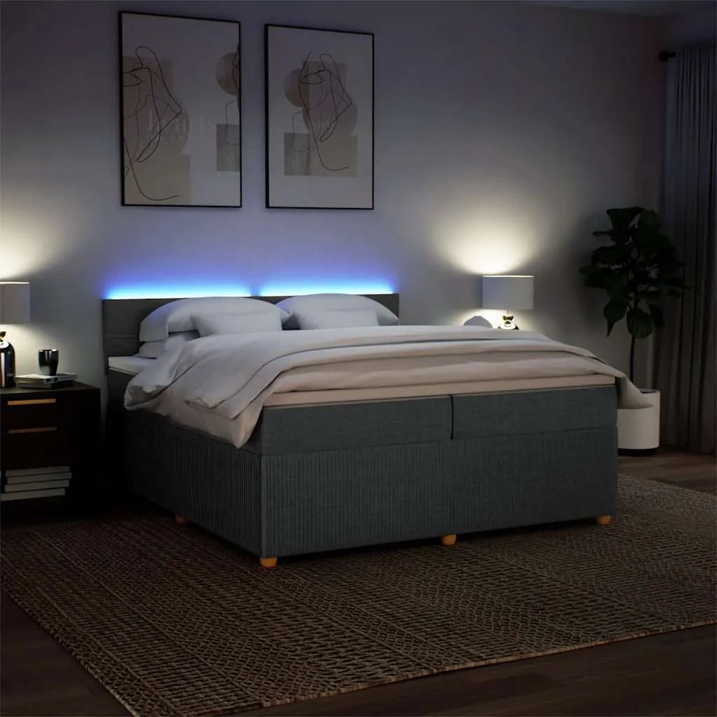 Cama com molas/colchão 200x200 cm tecido cinzento-escuro