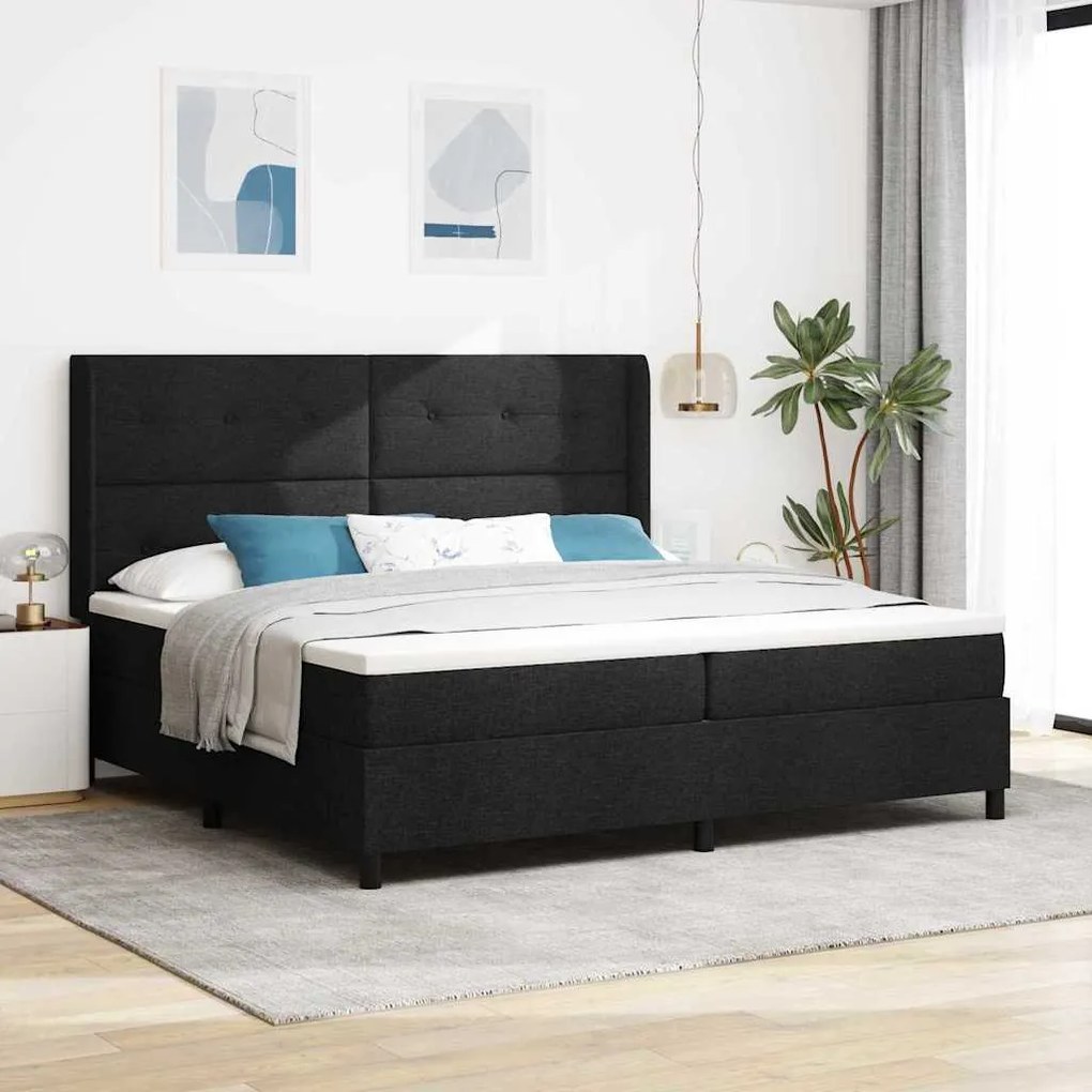 vidaXL Cama Box Spring LED com colchão Preto 200 x 200 cm tecido