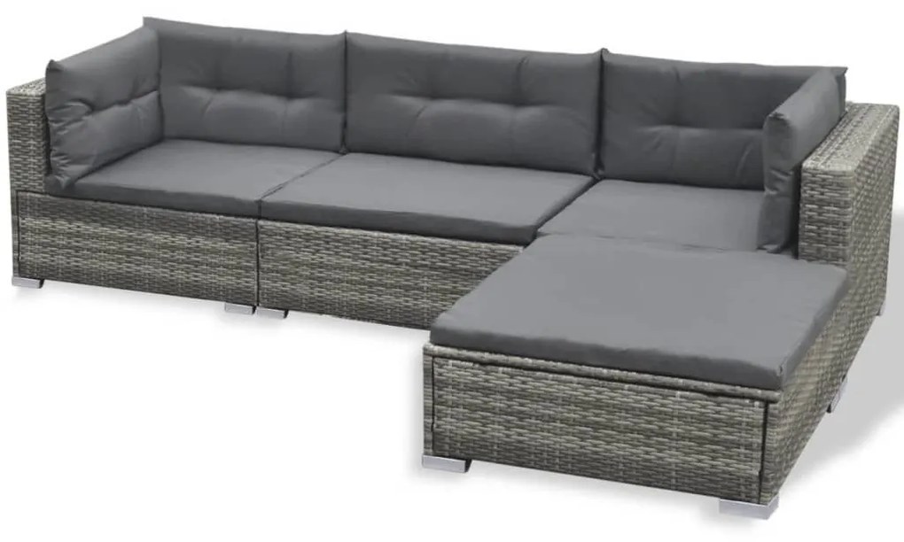 6 pcs conjunto lounge de jardim c/ almofadões vime PE cinzento
