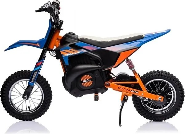 Moto elétrica infantil 24 volts e 250 watts com motor cruzado Azul/Laranja