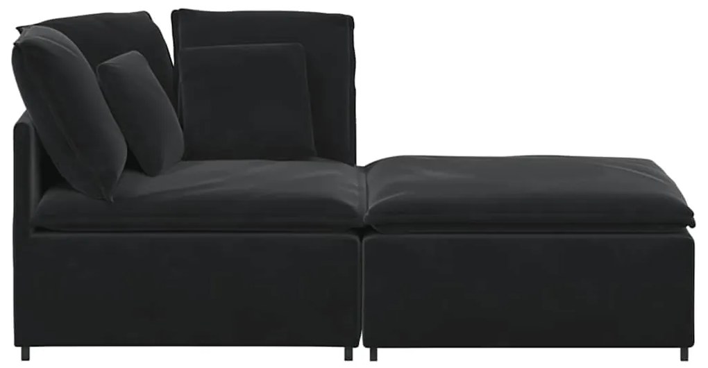Sofá modular com pufes e almofadas veludo preto