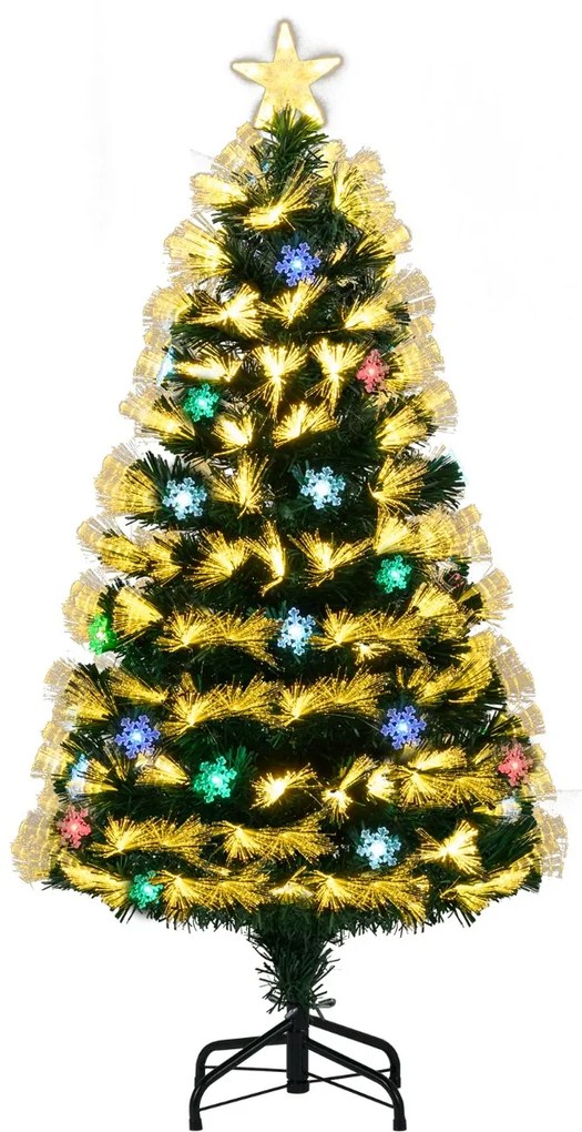 Árvore de Natal de fibra ótica de 120 cm artificial (DECORAÇÕES NÃO INCLUIDAS) pré-iluminada com 8 modos de luz 130 pontas de ramos 14 flocos de neve