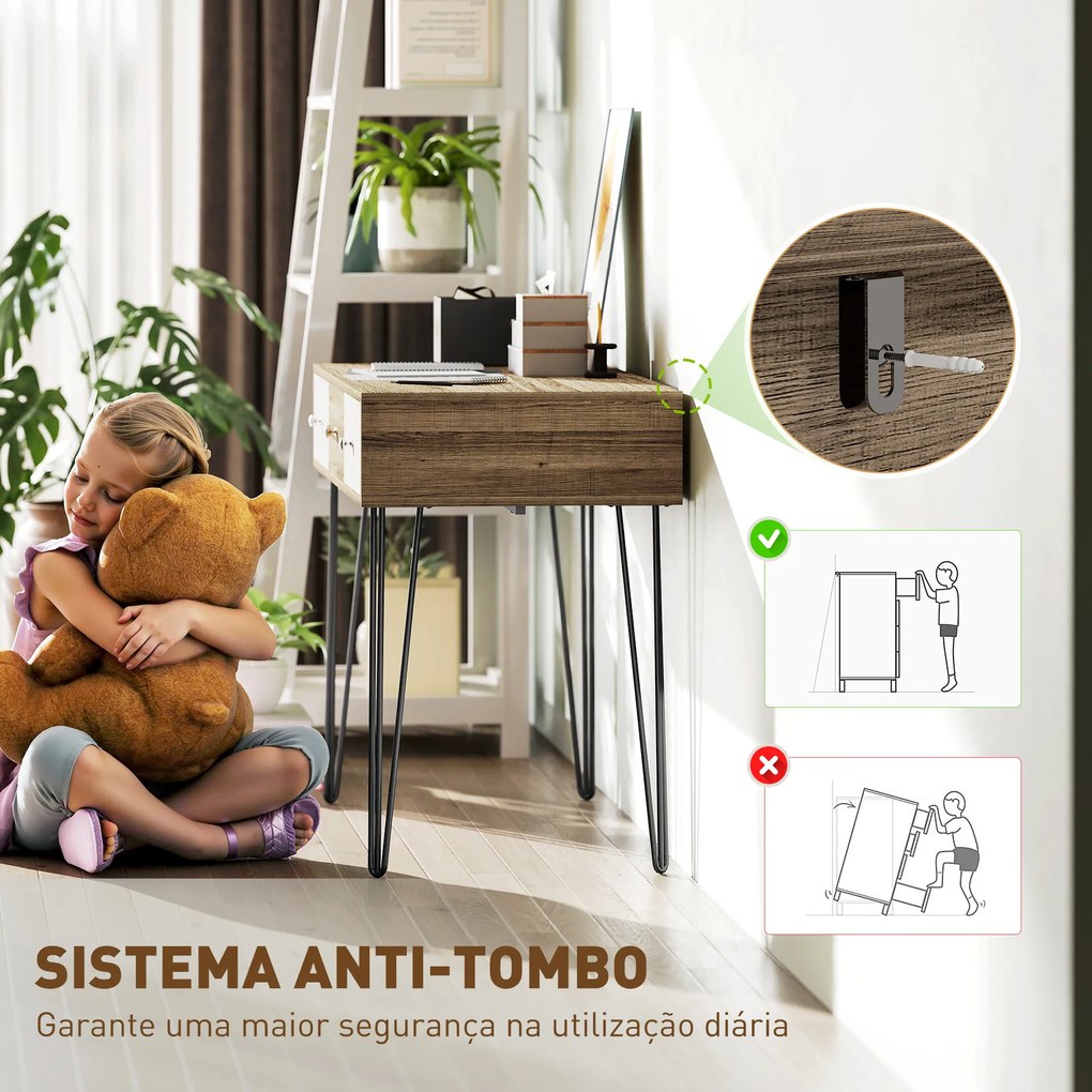 Secretária Estilo Boémio Mesa Secretária com 3 Gavetas e Pés de Ferro para Escritório Dormitório Tocador 105x50x75 cm Madeira