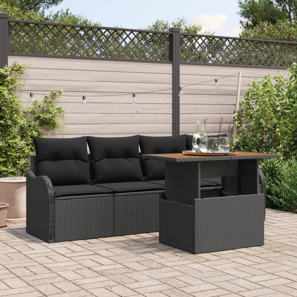 Conjunto de Sofá de Jardim com 5 Peças vidaXL com Almofadas em Rattan
