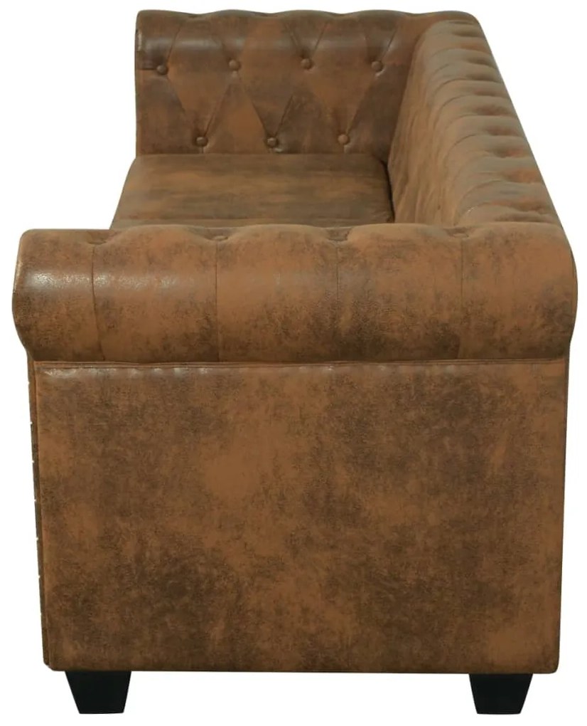 Sofá Chesterfield 3 lugares couro artificial castanho