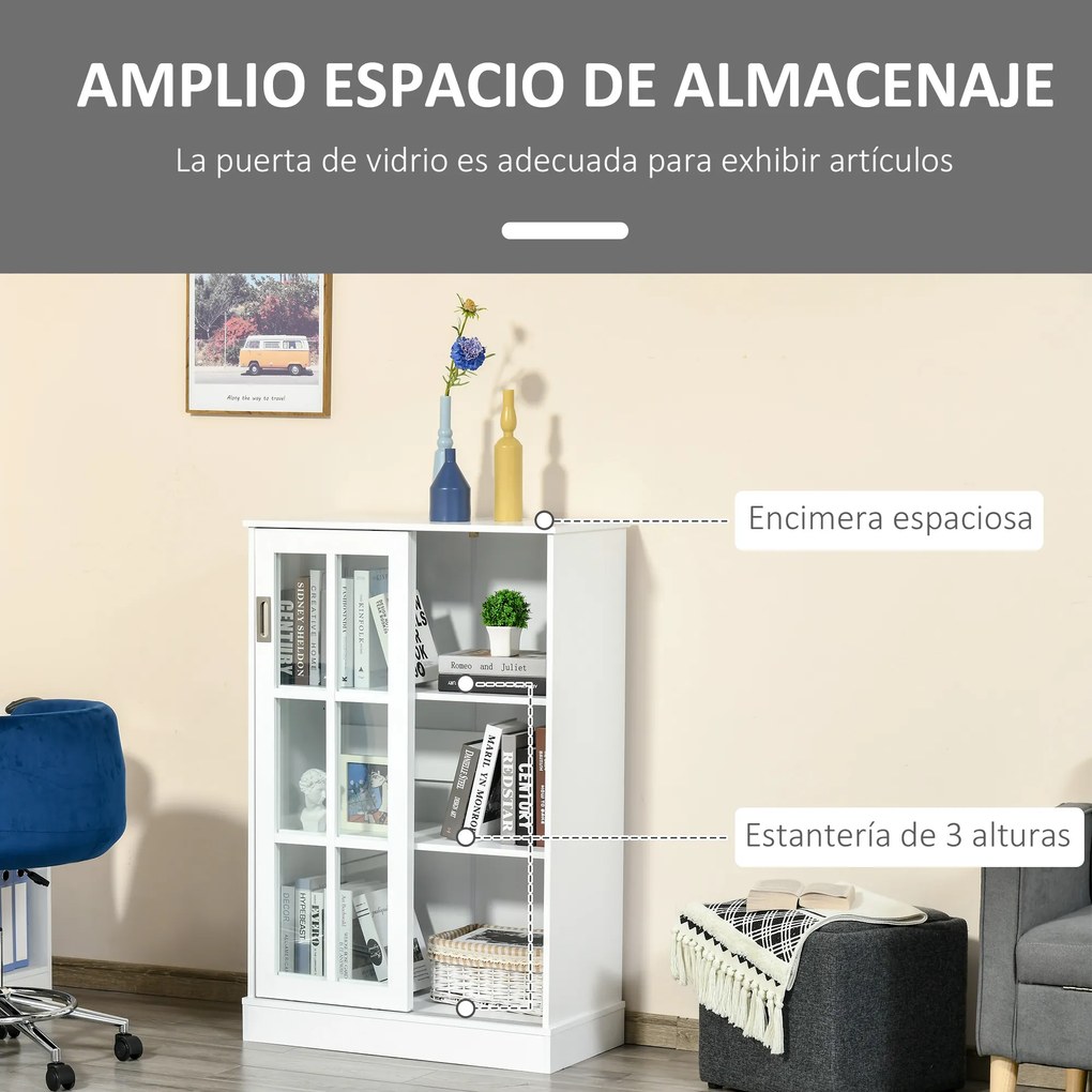 HOMCOM Estante para Livros Vitrine com 2 Portas Corredeiras Prateleiras Ajustáveis de Armazenamento Móvel Organizador para Escritório Sala de Estar Estúdio 80x40x121,7cm Branco