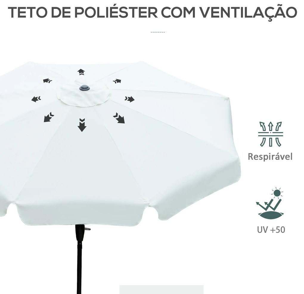 Chapéu de Sol de Jardim Ø266x250 cm Proteção UV50+ Chapéu de Sol de Alumínio Inclinável com Teto de Ventilação Manivela para Terraço Varanda Exterior