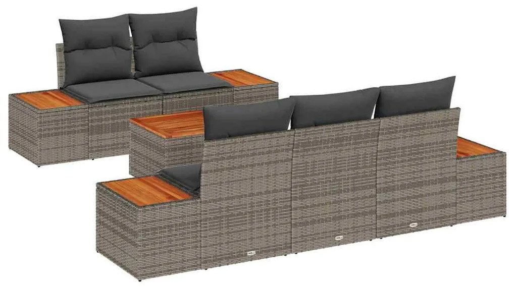 Conjunto de Sofá de Jardim de 6 Peças com Almofadas Cinzento Rattan Po
