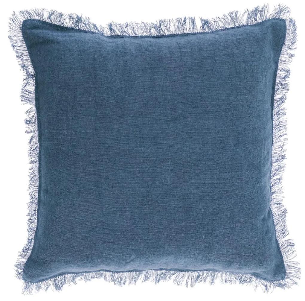 Kave Home - Capa almofada Almira algodão e linho franjas azul 45 x 45 cm