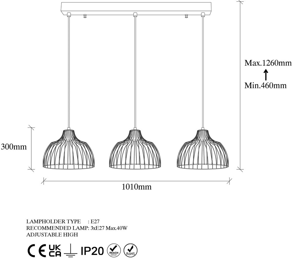 Candeeiro Suspenso Kozan – Preto Antigo – 101 x 28 x 46-126 cm