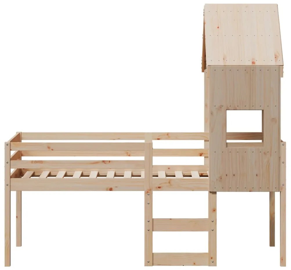 Cama alta com telhado 75x190 cm pinho maciço