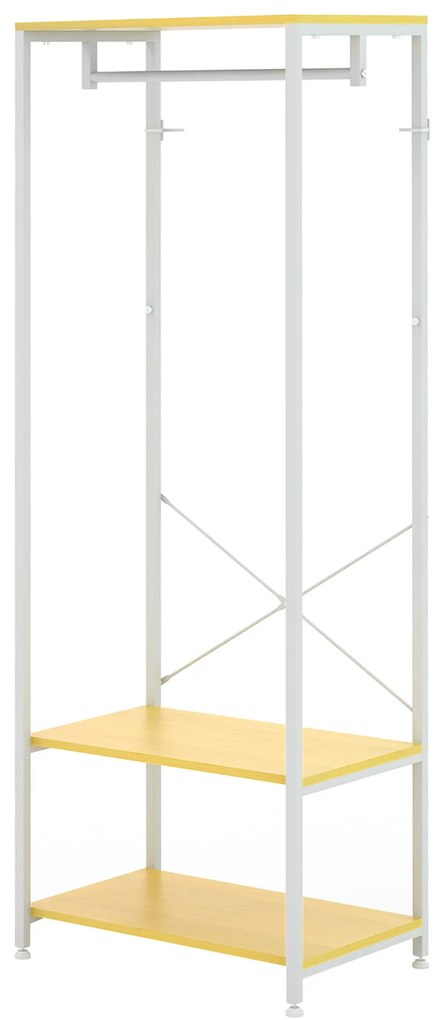 Suporte para Cabide com Barra Suspensa e 2 Estantes para 6 Pares de Sapatos para Entrada 60x40x167,5 cm Natural e Branco