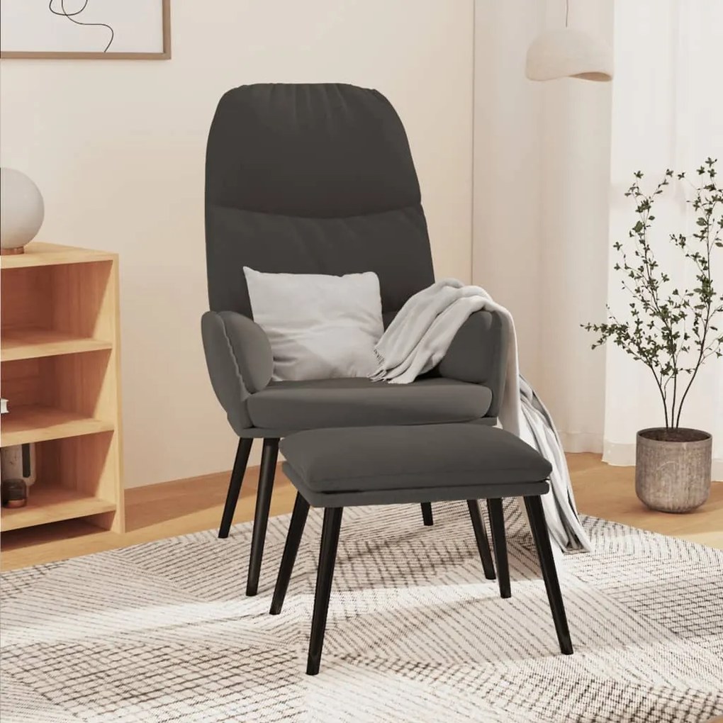 vidaXL Cadeira de descanso com banco veludo cinzento-escuro