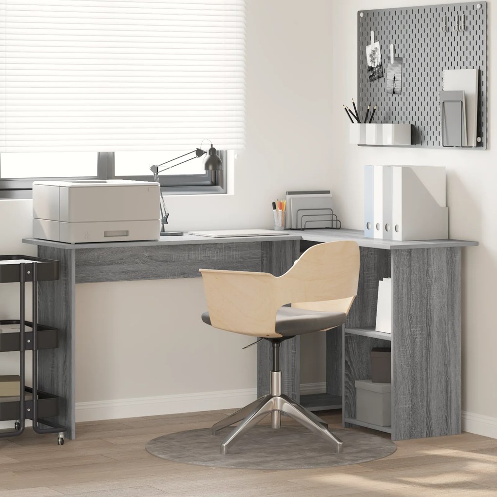 vidaXL Secretária Cinzenta Cinzento Sonoma MDF Média Armazenagem
