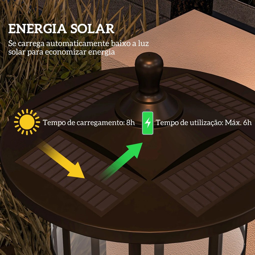 2 Candeeiros Solares de Exterior com Painel Solar Acendimento Automático Impermeável IP44  23,5x23,2x184 cm Preto