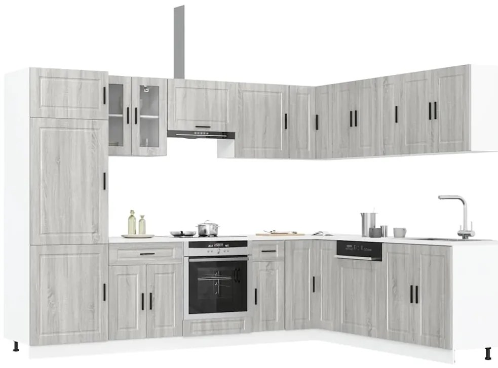 vidaXL 14 peças armário de cozinha conjunto Porto cinza sonoma