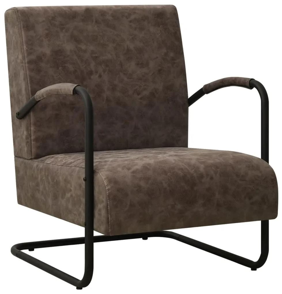 325747 vidaXL Cadeira com apoio de braços couro artificial castanho-escuro