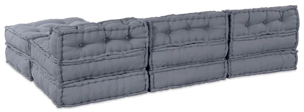 Sofá Pouffe Modular Conversível para 4 Pessoas em Tecido Cinza