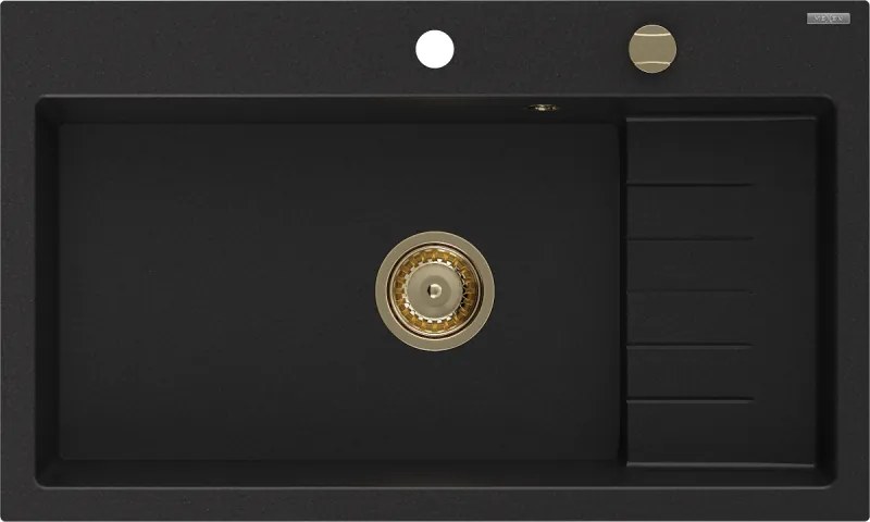 Mexen Omar lava-loiça de granito 1-bacia 800 x 480 mm, preto, sifão dourado - 6520801005-77-G