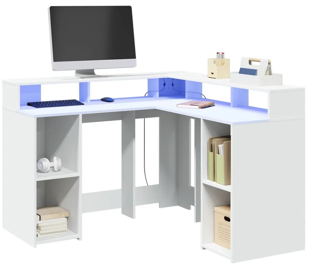 Secretária c/ luzes LED 130x130x91 cm derivados madeira branco