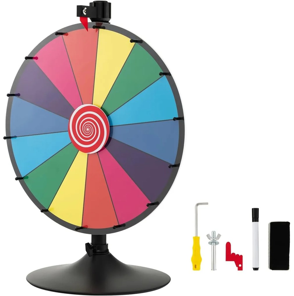 Roleta da Sorte Φ 60 cm Altura ajustável com base e 14 ranhuras personalizável Jogo com caneta apagável para festas Multicolorida