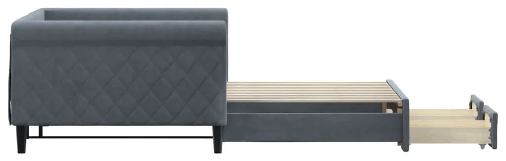 Sofá-cama c/ gavetão e gavetas 100x200cm veludo cinzento-escuro