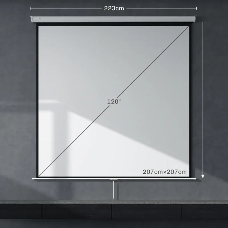 Tela de Projeção Manual 120 Polegadas  207x207 cm Portátil Formato 1:1 para Interior e Exterior Cinema em Casa Branco