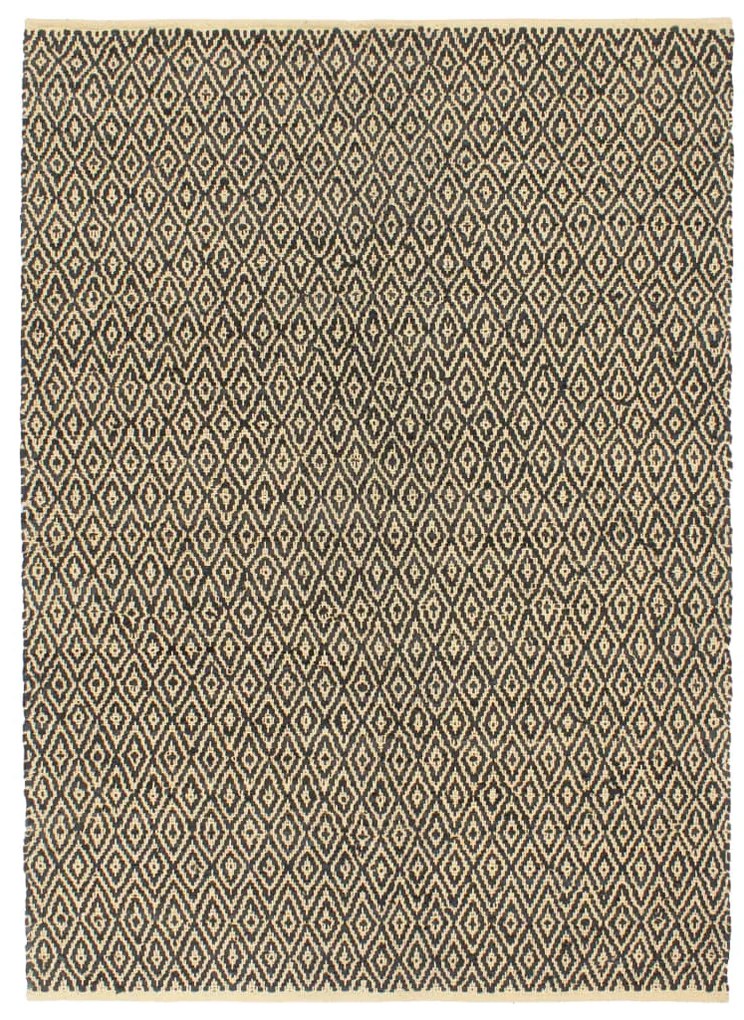 vidaXL Tapete chindi tecido à mão couro algodão 160x230 cm preto