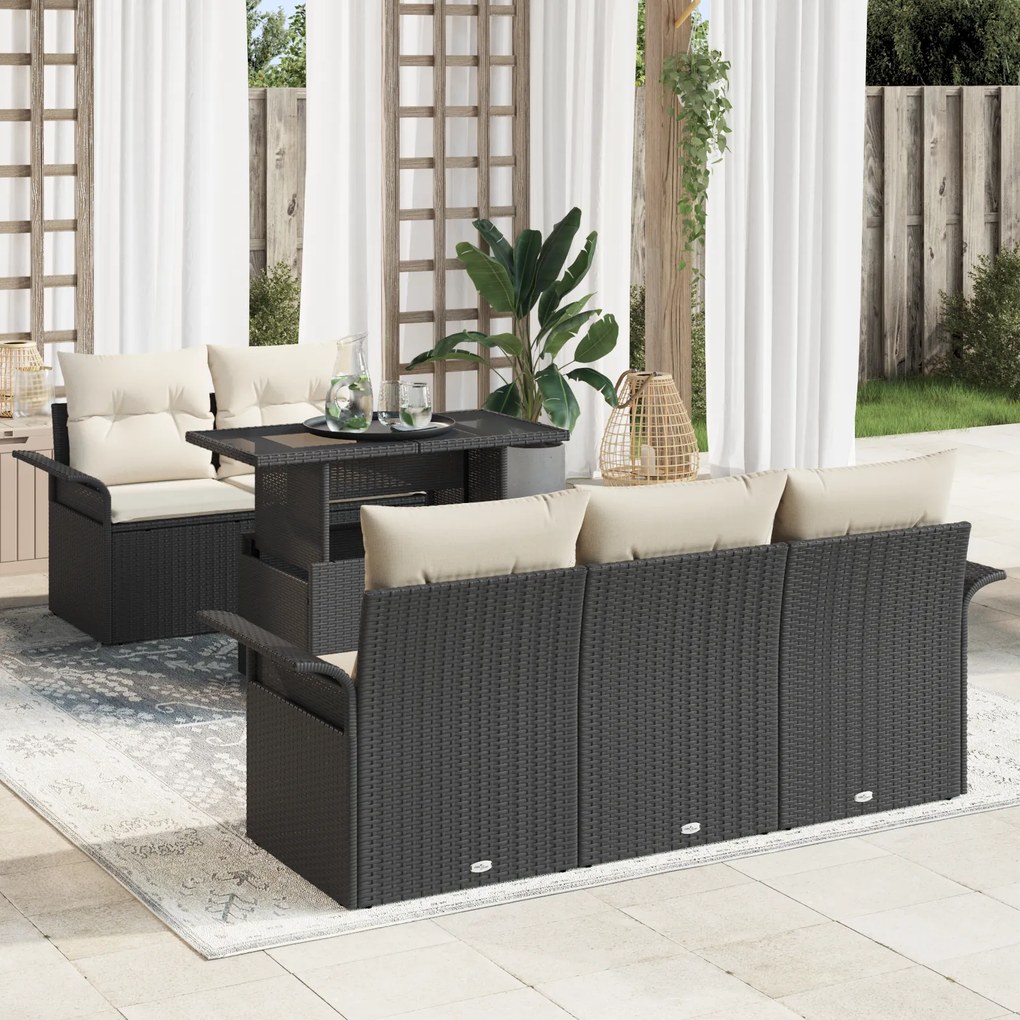 Conjunto de Sofá de Jardim vidaXL 6 Peças com Almofadas Rattan Preto