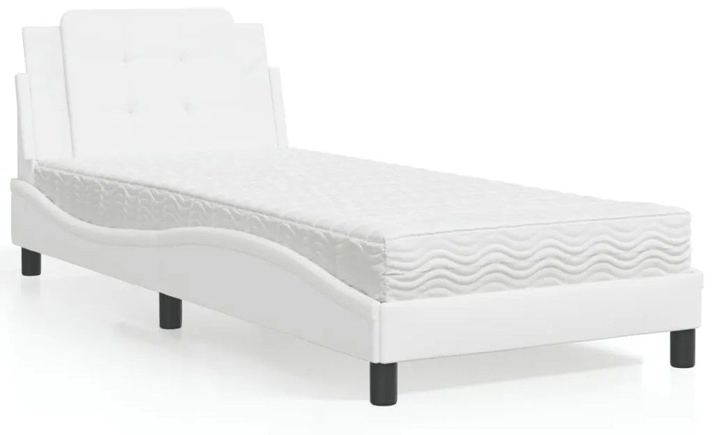 Cama com colchão 90x200 cm couro artificial branco