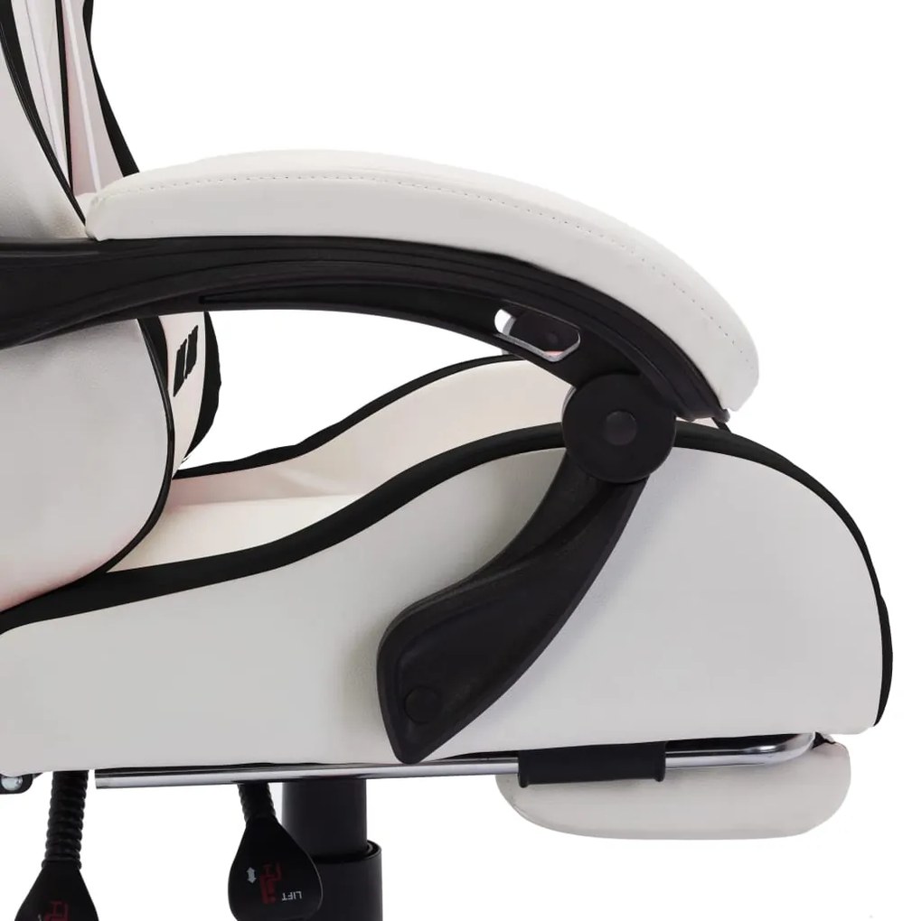 Cadeira estilo corrida luzes LED RGB couro artif. preto/branco