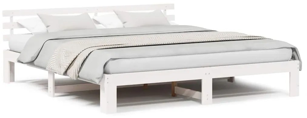 Estrutura de Cama Branca Branca Madeira Sólida 200 x 200 cm