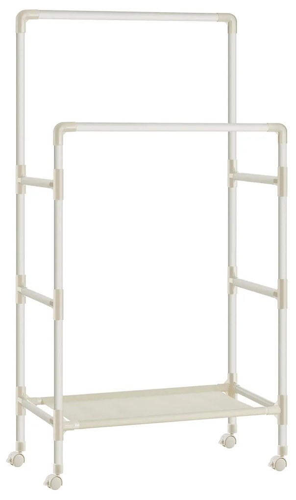 Cabideiro de metal SONGMICS RDR101W02 com 2 varões, 1 prateleira, 4 rodas, carga máxima de 55 kg, fácil montagem, branco
