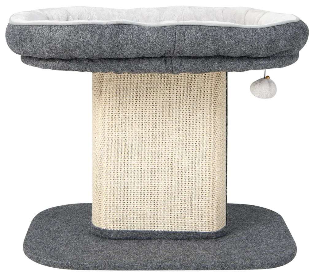 Arranhador gatos Pequena com torre de actividades com suporte para peluches e poste de arranhar em sisal 59 x 39,5 x 50 cm Cinzento