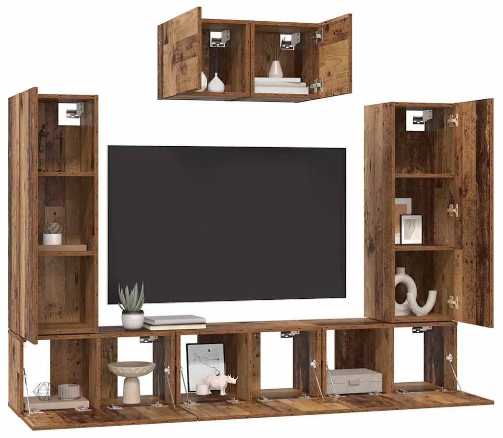 Conjunto de móvel de TV 7 pcs Madeira Antiga 180 x 30 x 120 cm