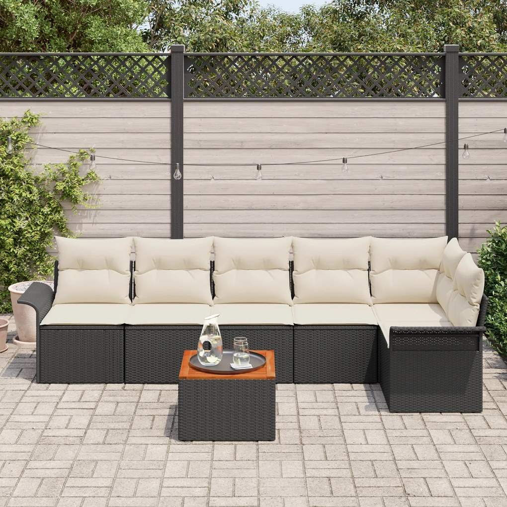 Conjunto de Sofás de Jardim de 7 Peças com Almofadas Preto Rattan Sint