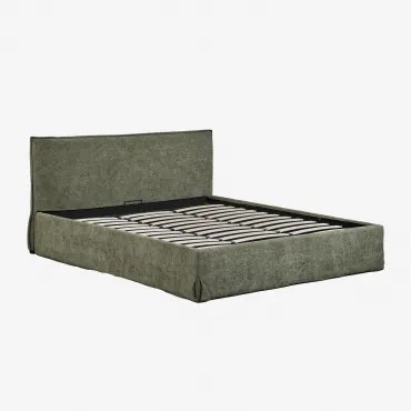 Cama Com Baú Articulado Estofada Lorea 180 X 200 Cm & Chenille Verde Sálvia - Sklum