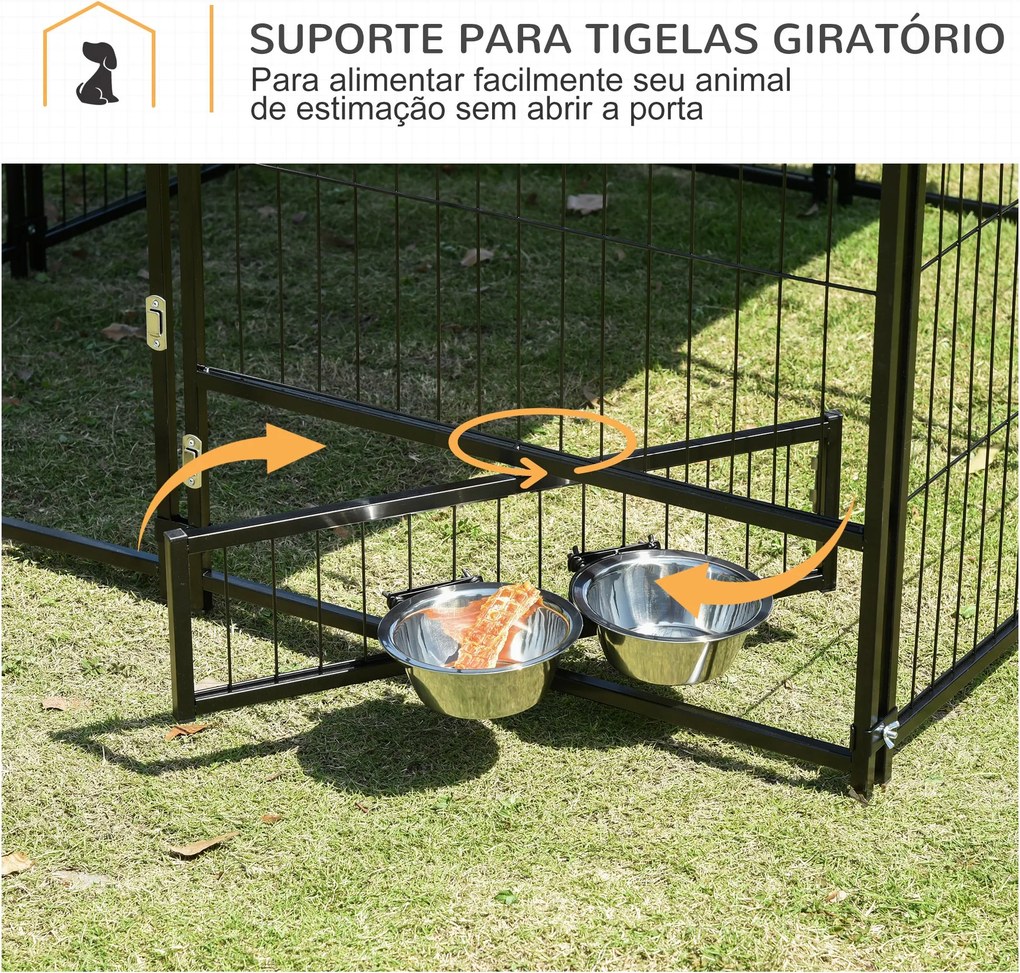 PawHut Parque para Cães com Toldo Suporte Giratório 2 Tigelas Incluída