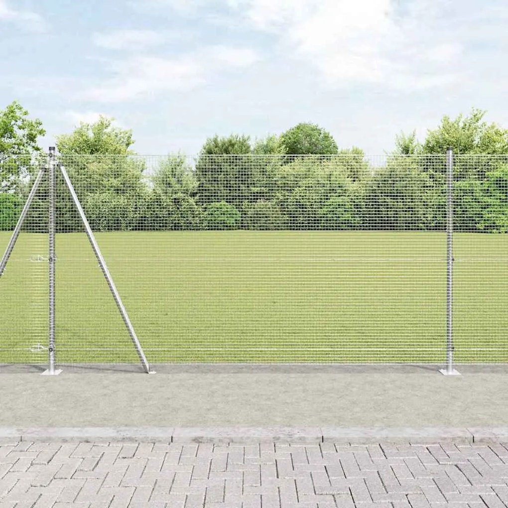 vidaXL Cerca de Arame Soldado com 13 Postes Flangeados 1.2x50 m Aço Galvanizado