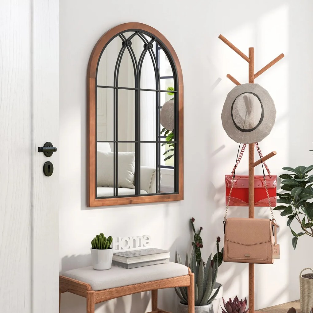 Espelho com Acabamento de Janela em Arco Espelho Decorativo de Parede com Placa Traseira 60 x 90cm Natural