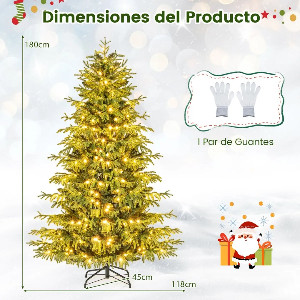 Árvore de Natal artificial de 180 cm (DECORAÇÕES NÃO INCLUIDAS) pré-iluminada com 270 luzes LED brancas quentes 746 ramos de PE e PVC e base verde