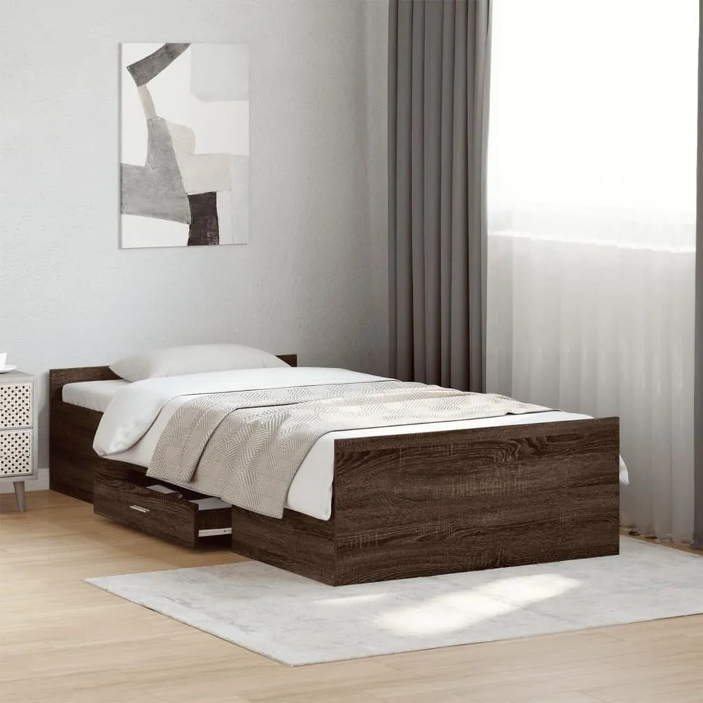 vidaXL Estrutura cama c/ gavetas derivados madeira carvalho castanho