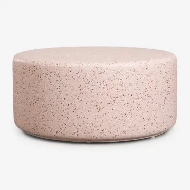 Mesa De Centro Para Jardim Redonda Ø90 Cm Em Cimento Elyndra Terrazzo Rosa Claro - Sklum