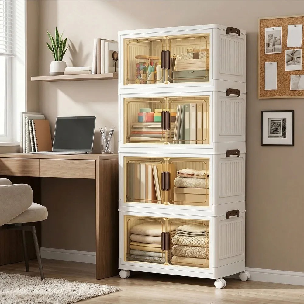Caixas com tampa Organizador com rodas 32,5 x 60 x 120 cm, 4 níveis, Branco