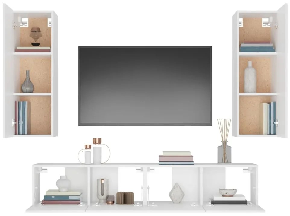 Conjunto móveis de TV 4 pcs madeira processada branco