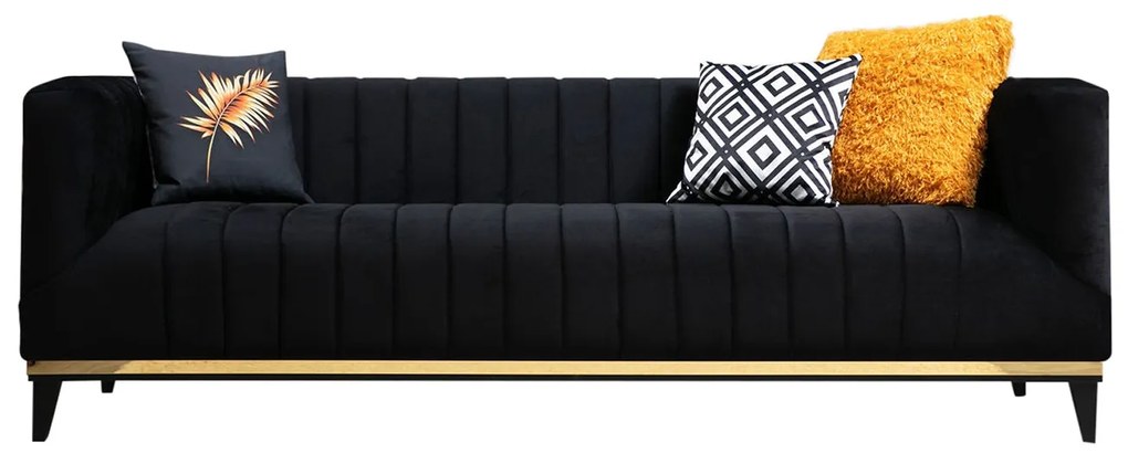 Sofá de 3 Lugares Bellino – Preto e Dourado – 222x89x75 cm