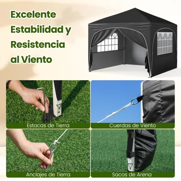 Tenda de 3 x 3 m com 4 paredes laterais removíveis Tenda de jardim, festas e eventos Inclui bolsa e 4 x Sacos de areia com rodas 8 estacas 4 âncoras P